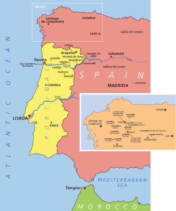 Map of Portugal and Spain